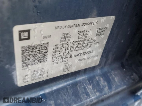 2019 Chevrolet Silverado 1500 LT with VIN 1GCRWCED8KZ332012, listed as a Copart auction lot 84065634 with 168,304 mi miles and Clean Title. Bid and sale history available at DreamBid. Image 12.