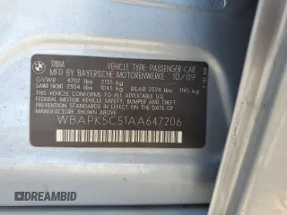 2010 BMW 3 Series 328i xDrive with VIN WBAPK5C51AA647206, listed as a Copart auction lot 52139085 with 115,883 mi miles and Salvage title. Bid and sale history available at DreamBid. Image 12.