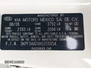 2019 Kia Forte S with VIN 3KPF34ADXKE016954, listed as a IAAI auction lot 41723482 with 192,693 mi miles. Bid and sale history available at carsss.com. Image 9.