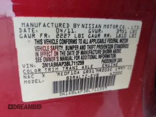 2011 Nissan Sentra S with VIN 3N1AB6AP3BL711259, listed as a Copart auction lot 87972945 with 107,950 mi miles and Clean Title. Bid and sale history available at DreamBid. Image 12.