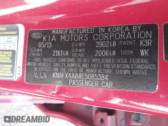 2014 Kia Forte EX with VIN KNAFX4A84E5085384, listed as a IAAI auction lot 42171849 with 138,997 mi miles. Bid and sale history available at carsss.com. Image 9.
