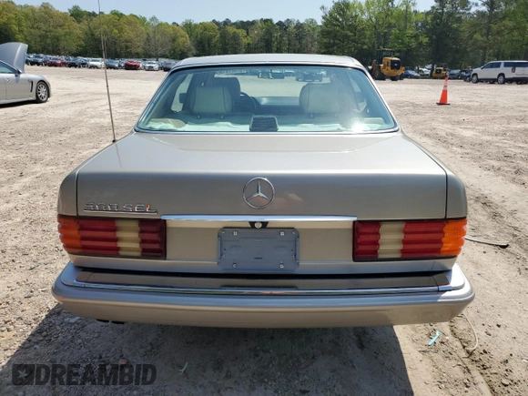 1991 Mercedes-Benz 560 with VIN WDBCA39E9MA599487, listed as a Copart auction lot 51921915 with 59,132 mi miles and Salvage Title. Bid and sale history available at DreamBid. Image 6.