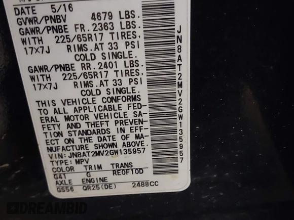 2016 Nissan Rogue SV z VIN JN8AT2MV2GW135957, wystawiony jako IAAI lot #42077099 z przebiegiem 135 081 mil mil oraz . Historia ofert i sprzedaży dostępna na DreamBid. Obrazek 9.