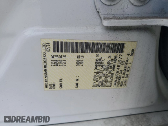 2014 Nissan Maxima SV с VIN 1N4AA5AP2EC465577, выставлен на аукционе Copart как лот 60680355 с пробегом 181 456 миль миль и Списание • Salvage title. История ставок и продаж доступна на DreamBid. Изображение 12.