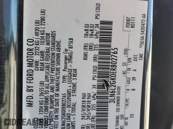 2014 Lincoln MKZ z VIN 3LN6L2GK0ER802765, wystawiony jako Copart lot #46603025 z przebiegiem 114 201 mil mil oraz Szkoda całkowita • Salvage title. Historia ofert i sprzedaży dostępna na DreamBid. Obrazek 13.