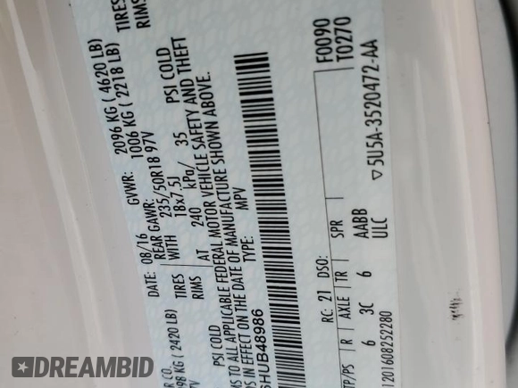 2017 Ford Escape SE with VIN 1FMCU0GD6HUB48986, listed as a Copart auction lot 43915415 with 122,465 mi miles and Salvage Title. Bid and sale history available at DreamBid. Image 15.