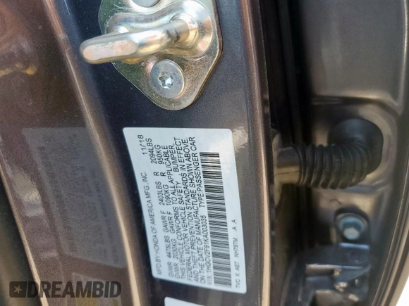 2019 Honda Accord Touring with VIN 1HGCV2F91KA003035, listed as a Copart auction lot 60393205 with 38,386 mi miles and Salvage title. Bid and sale history available at DreamBid. Image 13.