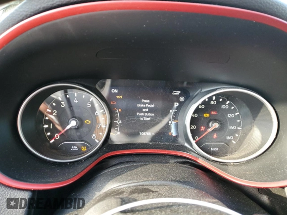 2020 Jeep Compass Trailhawk with VIN 3C4NJDDBXLT196297, listed as a Copart auction lot 87486584 with 108,766 mi miles and Salvage Title. Bid and sale history available at carsss.com. Image 9.