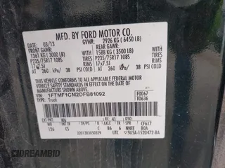 2013 Ford F-150 XL z VIN 1FTMF1CM2DFB81092, wystawiony jako IAAI lot #42364662 z przebiegiem 118 038 mil mil oraz . Historia ofert i sprzedaży dostępna na DreamBid. Obrazek 9.