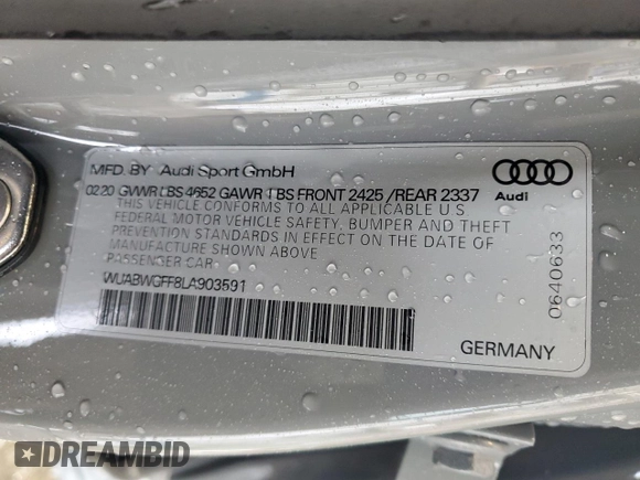 2020 Audi RS 3 z VIN WUABWGFF8LA903591, wystawiony jako Copart lot #45973395 z przebiegiem 40 443 mil mil oraz Szkoda całkowita • Salvage title. Historia ofert i sprzedaży dostępna na DreamBid. Obrazek 12.
