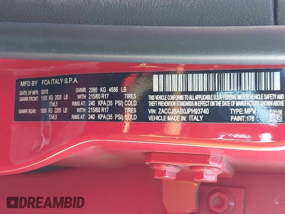 2018 Jeep Renegade Upland with VIN ZACCJBAB0JPH93740, listed as a IAAI auction lot 41705533 with 68,178 mi miles and . Bid and sale history available at DreamBid. Image 9.