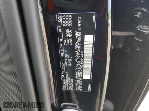 2023 Volvo XC90 Plus Bright Theme z VIN YV4H60CN7P1941746, wystawiony jako Copart lot #51714864 z przebiegiem 22 655 mil mil oraz Szkoda całkowita • Salvage title. Historia ofert i sprzedaży dostępna na DreamBid. Obrazek 14.