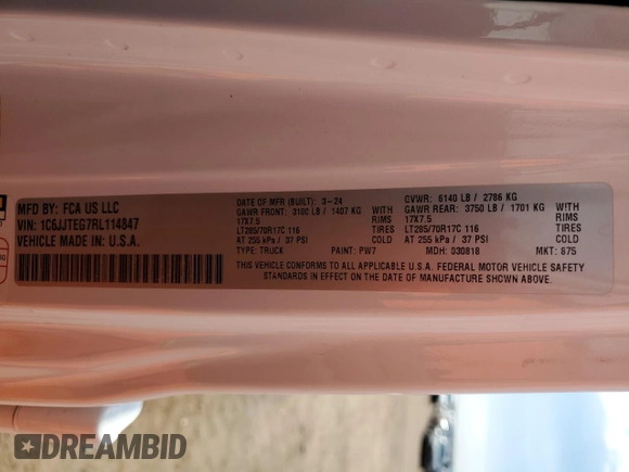 2024 Jeep Gladiator Mojave X z VIN 1C6JJTEG7RL114847, wystawiony jako Copart lot #55635445 z przebiegiem 11 011 mil mil oraz Szkoda całkowita • Salvage title. Historia ofert i sprzedaży dostępna na DreamBid. Obrazek 12.