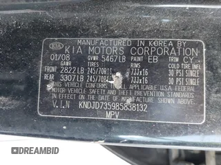 2008 Kia Sorento LX z VIN KNDJD735985838132, wystawiony jako IAAI lot #42281414 z przebiegiem 190 035 mil mil oraz . Historia ofert i sprzedaży dostępna na DreamBid. Obrazek 9.