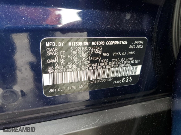 2023 Mitsubishi Outlander SEL with VIN JA4J3VA83PZ006954, listed as a Copart auction lot 82589384 with 20,245 mi miles and Salvage Title. Bid and sale history available at carsss.com. Image 14.