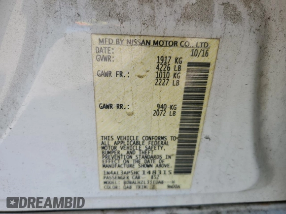 2017 Nissan Altima SR with VIN 1N4AL3AP5HC148315, listed as a Copart auction lot 52777305 with 158,196 mi miles and Salvage title. Bid and sale history available at DreamBid. Image 14.