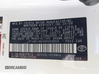 2009 Toyota Camry with VIN 4T4BE46K09R069059, listed as a IAAI auction lot 41852406 with 213,992 mi miles. Bid and sale history available at carsss.com. Image 9.