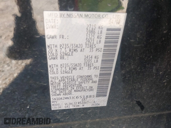 2018 Nissan Pathfinder SV с VIN 5N1DR2MN3JC651885, выставлен на аукционе IAAI как лот 42163919 с пробегом 44 178 миль миль и . История ставок и продаж доступна на DreamBid. Изображение 9.