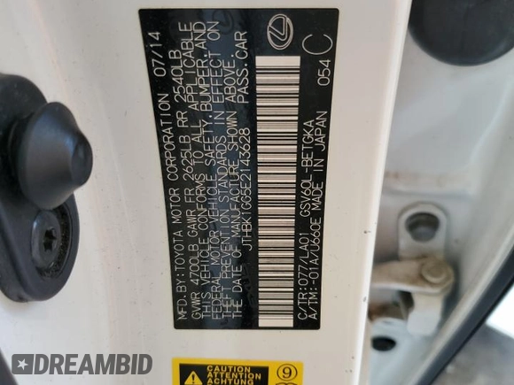2014 Lexus ES 330 with VIN JTHBK1GG5E2143628, listed as a Copart auction lot 55951035 with 91,822 mi miles and Salvage title. Bid and sale history available at DreamBid. Image 12.