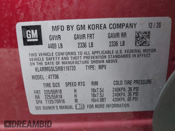 2021 Buick Encore GX Essence with VIN KL4MMGSL5MB118720, listed as a IAAI auction lot 42526561 with 135,855 mi miles and . Bid and sale history available at DreamBid. Image 9.