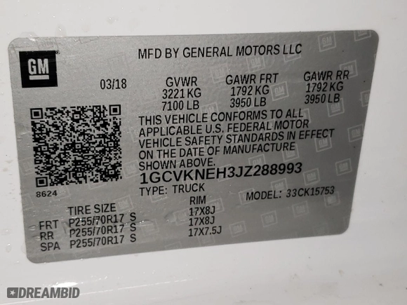 2018 Chevrolet Silverado 1500 Work Truck with VIN 1GCVKNEH3JZ288993, listed as a Copart auction lot 43815035 with 125,138 mi miles and Clean Title. Bid and sale history available at carsss.com. Image 12.