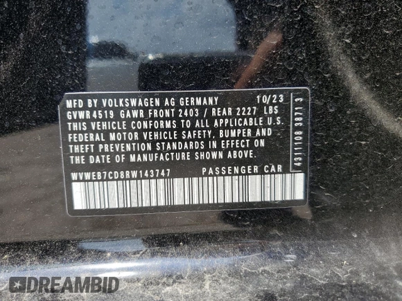 2024 Volkswagen Golf z VIN WVWEB7CD8RW143747, wystawiony jako Copart lot #55399845 z przebiegiem 7 764 mil mil oraz Szkoda całkowita • Salvage title. Historia ofert i sprzedaży dostępna na DreamBid. Obrazek 12.