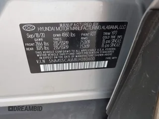 2020 Hyundai Santa Fe Limited with VIN 5NMS5CAA8LH280600, listed as a IAAI auction lot 41801359 with 61,519 mi miles. Bid and sale history available at carsss.com. Image 9.