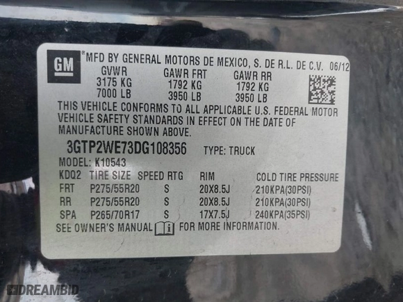 2013 GMC Sierra 1500 SLT with VIN 3GTP2WE73DG108356, listed as a IAAI auction lot 41598358 with 1 mi miles. Bid and sale history available at carsss.com. Image 9.