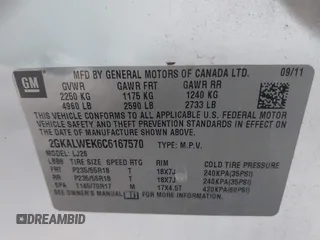 2012 GMC Terrain SLT-2 with VIN 2GKALWEK6C6167570, listed as a IAAI auction lot 41836699 with 150,280 mi miles. Bid and sale history available at carsss.com. Image 9.