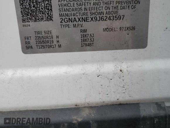 2018 Chevrolet Equinox Premier with VIN 2GNAXNEX9J6243597, listed as a Copart auction lot 80703824 with 46,491 mi miles and Clean Title. Bid and sale history available at carsss.com. Image 15.