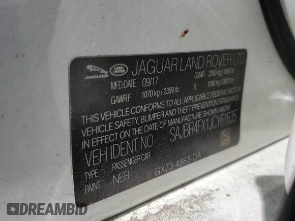 2018 Jaguar XF 25t with VIN SAJBR4FX1JCY61635, listed as a Copart auction lot 42906215 with 68,144 mi miles and Salvage Title. Bid and sale history available at DreamBid. Image 13.