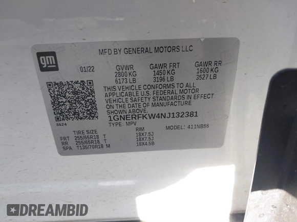 2022 Chevrolet Traverse LS z VIN 1GNERFKW4NJ132381, wystawiony jako IAAI lot #41822204 z przebiegiem 85 110 mil mil oraz . Historia ofert i sprzedaży dostępna na DreamBid. Obrazek 9.
