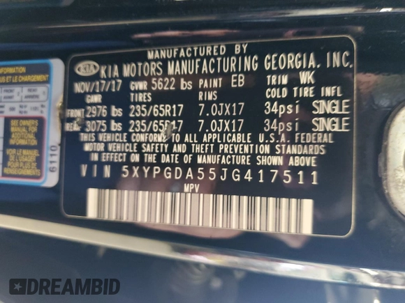 2018 Kia Sorento LX V6 with VIN 5XYPGDA55JG417511, listed as a Copart auction lot 54386005 with 129,610 mi miles and Clean Title. Bid and sale history available at carsss.com. Image 13.