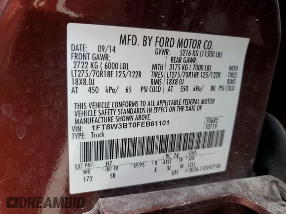 2015 Ford F-350 Platinum z VIN 1FT8W3BT0FEB61101, wystawiony jako Copart lot #51622235 z przebiegiem 110 570 mil mil oraz Szkoda całkowita • Salvage title. Historia ofert i sprzedaży dostępna na DreamBid. Obrazek 13.