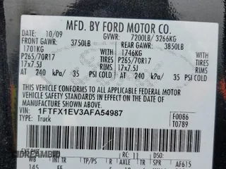 2010 Ford F-150 XL with VIN 1FTFX1EV3AFA54987, listed as a Copart auction lot 56872645 with 200,277 mi miles and Salvage title. Bid and sale history available at DreamBid. Image 13.