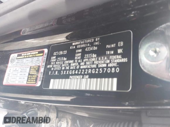 2024 Kia K5 GT-Line z VIN 5XXG64J22RG257080, wystawiony jako IAAI lot #42026127 z przebiegiem 19 477 mil mil oraz . Historia ofert i sprzedaży dostępna na DreamBid. Obrazek 9.