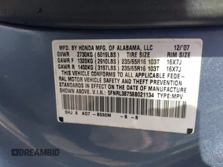 2008 Honda Odyssey EX-L with VIN 5FNRL38758B021134, listed as a IAAI auction lot 42097387 with 155,355 mi miles and . Bid and sale history available at DreamBid. Image 9.