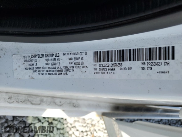 2013 Dodge Avenger SXT with VIN 1C3CDZCB1DN576258, listed as a Copart auction lot 51363225 with 86,952 mi miles and Salvage Title. Bid and sale history available at DreamBid. Image 12.