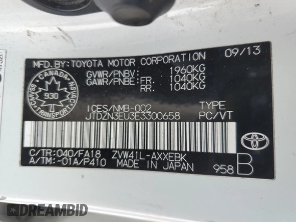 2014 Toyota Prius Two with VIN JTDZN3EU3E3300658, listed as a Copart auction lot 42302035 with 656,066 mi miles and Clean Title. Bid and sale history available at DreamBid. Image 12.