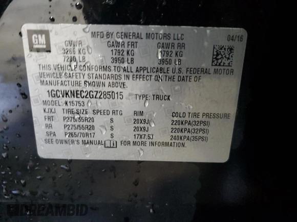 2016 Chevrolet Silverado 1500 LS with VIN 1GCVKNEC2GZ285015, listed as a Copart auction lot 88515405 with 91,996 mi miles and Salvage Title. Bid and sale history available at carsss.com. Image 12.