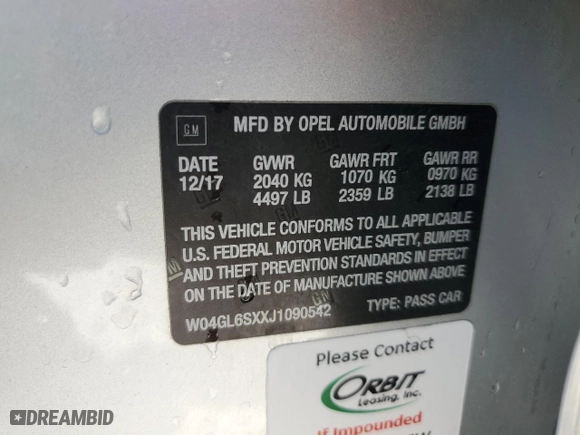 2018 Buick Regal Sportback Preferred with VIN W04GL6SXXJ1090542, listed as a Copart auction lot 73792744 with 101,036 mi miles and Clean Title. Bid and sale history available at carsss.com. Image 12.