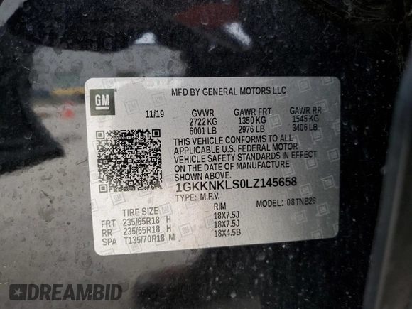 2020 GMC Acadia SLE with VIN 1GKKNKLS0LZ145658, listed as a Copart auction lot 84727964 with 42,556 mi miles and Salvage Title. Bid and sale history available at carsss.com. Image 13.
