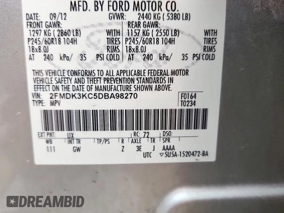 2013 Ford Edge Limited with VIN 2FMDK3KC5DBA98270, listed as a Copart auction lot 56904285 with 157,174 mi miles and Salvage title. Bid and sale history available at DreamBid. Image 13.