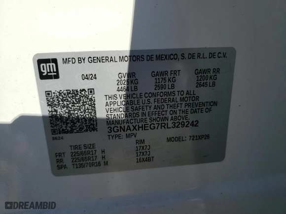2024 Chevrolet Equinox LS with VIN 3GNAXHEG7RL329242, listed as a Copart auction lot 46886735 with 7,499 mi miles and Salvage Title. Bid and sale history available at carsss.com. Image 15.
