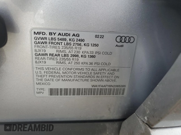 2022 Audi Q5 S line Prestige with VIN WA1FAAFY6N2065385, listed as a Copart auction lot 75753654 with 17,551 mi miles and Salvage Title. Bid and sale history available at carsss.com. Image 13.
