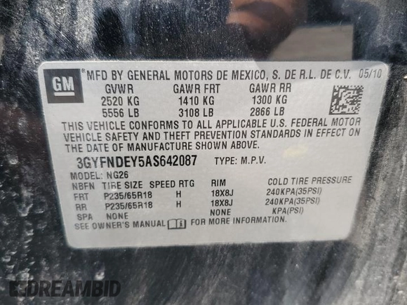 2010 Cadillac SRX Luxury Collection z VIN 3GYFNDEY5AS642087, wystawiony jako Copart lot #58380075 z przebiegiem 123 765 mil mil oraz Szkoda całkowita • Salvage title. Historia ofert i sprzedaży dostępna na DreamBid. Obrazek 13.