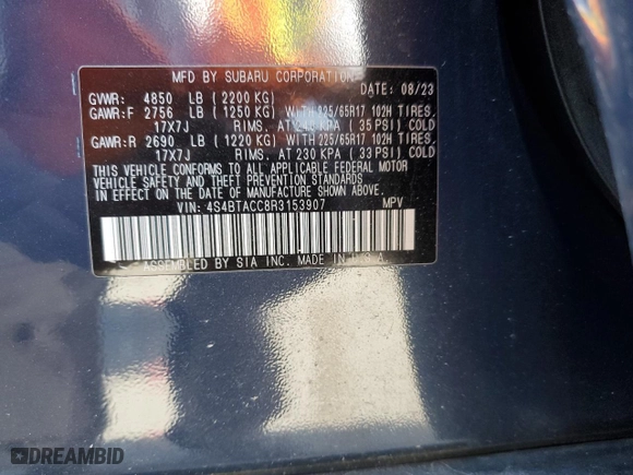 2024 Subaru Outback Premium with VIN 4S4BTACC8R3153907, listed as a Copart auction lot 47408845 with 17,080 mi miles and Salvage Title. Bid and sale history available at carsss.com. Image 13.