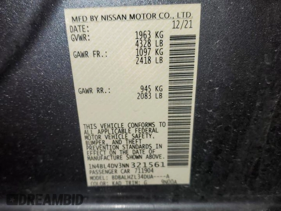 2022 Nissan Altima SV z VIN 1N4BL4DV3NN321561, wystawiony jako Copart lot #87900315 z przebiegiem 116 955 mil mil oraz Szkoda całkowita • Salvage title. Historia ofert i sprzedaży dostępna na DreamBid. Obrazek 15.