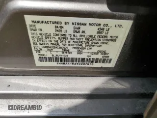 2004 Nissan Maxima SL with VIN 1N4BA41E24C907575, listed as a Copart auction lot 59956394 with 204,734 mi miles and Salvage Title. Bid and sale history available at DreamBid. Image 13.