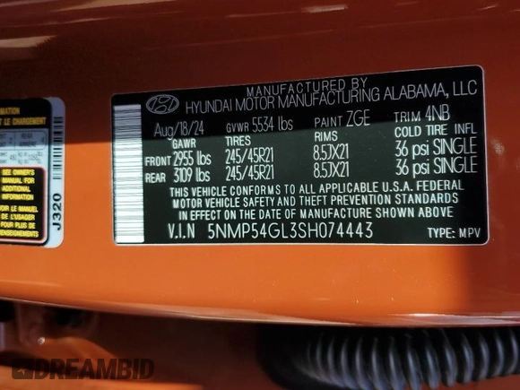 2025 Hyundai Santa Fe Calligraphy z VIN 5NMP54GL3SH074443, wystawiony jako Copart lot #49164985 z przebiegiem 295 mil mil oraz Szkoda całkowita • Salvage title. Historia ofert i sprzedaży dostępna na DreamBid. Obrazek 15.